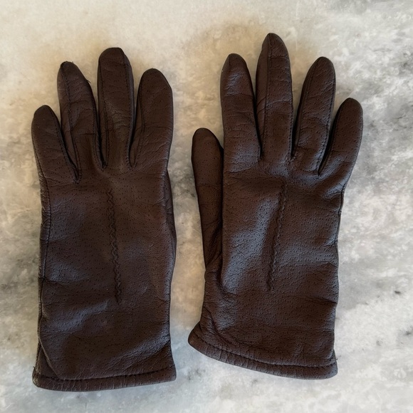 Fownes Chocolate Brown Leather Gloves size 6 1/2 fully lined Vintage - Picture 1 of 4